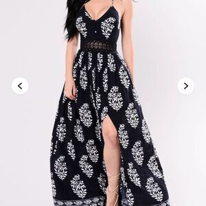 Navy blue print maxi dress